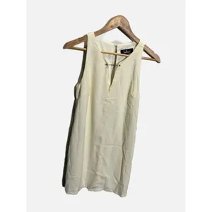 Lulus Near or Bar Dress Small Cream Gold Bar Detail V-Neck Mini Cocktail Party thumbnail 3