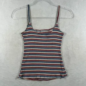 Reformation Jeans Womens Medium Ribbed Striped Cami Tank Top Red Blue Cream thumbnail 6