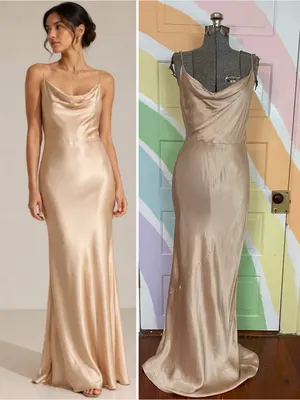 Park and Fifth Belmont Cowl Neck Satin Maxi Slip Dress Champagne Gold Sz M 🧡🎀 thumbnail 3