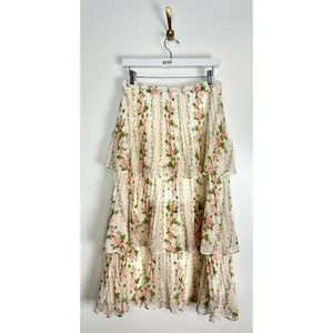 RACHEL PARCELL Pleated Tiered Chiffon Maxi Skirt in Ivory Size Medium thumbnail 6