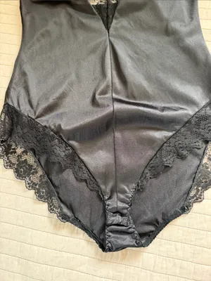 Bestform Vtg 80’s 36 black lace trim nylon lingerie bodysuit whimsy goth thumbnail 2