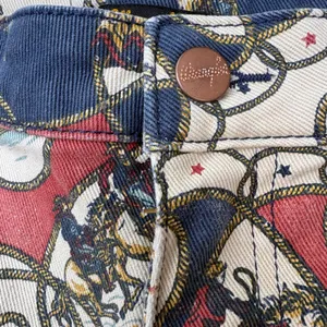 Wrangler Rodeo Print Denim Shorts 32 Red Blue High Rise Western Cowgirl Festival thumbnail 2