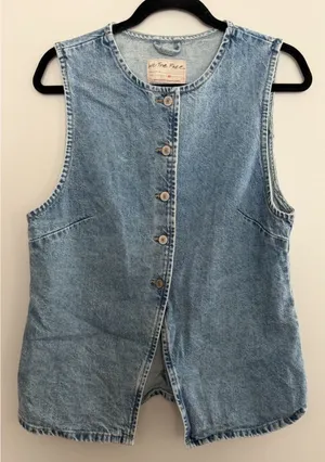 Free People We The Free Aimee Denim Long Vest‎ Ultra Light Beam Women's Size Med thumbnail 1