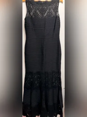 Tadashi Shoji Illusion Lace Pintuck Gown Black Large thumbnail 4