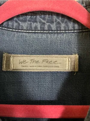 We the Free With Love Denim Top Long Puff Sleeves Western-Boho Size Small thumbnail 3