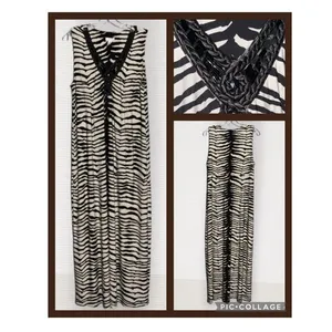 Chico’s Brown & Cream Zebra Sleeveless V Neck Bejeweled Maxi Stretchy Dress L thumbnail 2