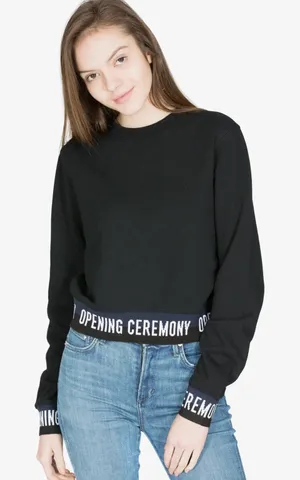 Opening Ceremony Cropped Logo Pullover Sweatshirt Minimalist Capsule Preppy thumbnail 1