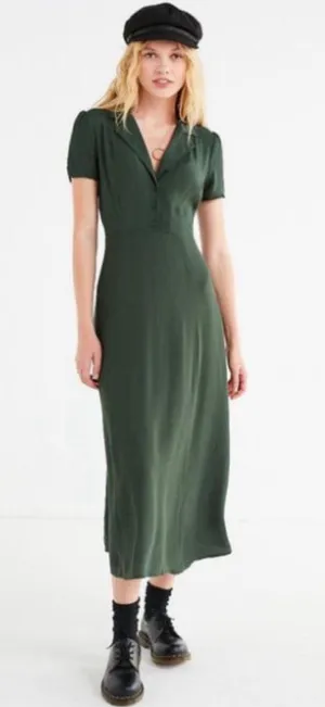 Urban Outfitters Green Short Sleeve Midi Dress XSP thumbnail 1