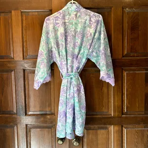 Vtg LA Intimates Robe Large Purple Green Floral Sheer Kimono Cottagecore 80s 90s thumbnail 5