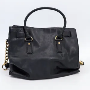 Michael Kors Hamilton‎ Satchel Women Large Black Leather Gold Padlock Tote Bag thumbnail 2