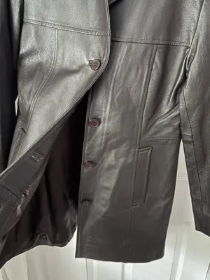Clueless vintage mid-length black leather coat jacket button-up front women sz M thumbnail 9