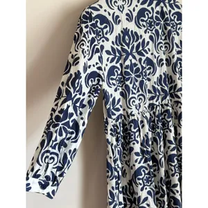Zara Shirt Dress‎ Midi Dress Size XS White Blue Floral Cotton thumbnail 4