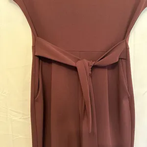 Express Medium Jumpsuit Full Length‎ Burgundy Short Sleeve Pockets Bow Tie Front thumbnail 4