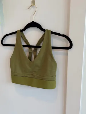 Fabletics Olive Green V-Neck Strappy Back Sports Bra thumbnail 2