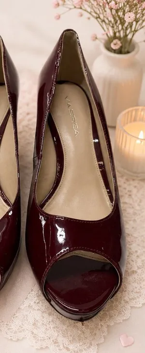 Via Spiga Women's Burgundy Patent Peep-Toe Pumps thumbnail 1