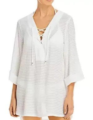 NWT J. Valdi Lace‎ Up Shirt Swim Cover Up Size Small Sheer thumbnail 1