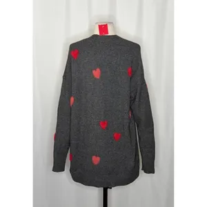 NWT!! CELEBRATE‎ TOGETHER Heart Cardigan Sweater Grey Pink Red Hearts Large thumbnail 7