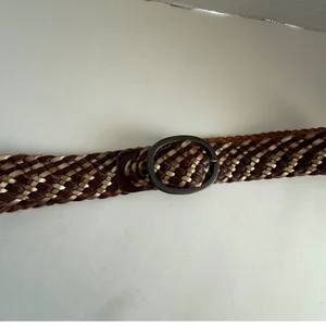 American Eagle Women Leather Belt S/M Brown Metallic Braided Boho Buckle Indie thumbnail 3