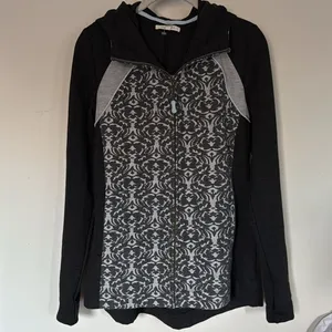 Anthropologie Tara Jacquard Hoodie‎ Zip Sweatshirt Gray Black Hooded Size Medium thumbnail 6