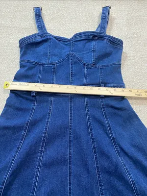 Free People Dark Indigo Denim Mini Dress Size L It has pockets on the sides. thumbnail 13