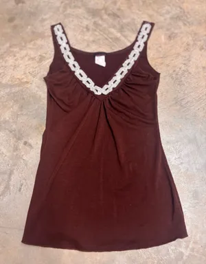 Candy Rain Chocolate Brown Y2K Tank Top Sequin Chain Neckline Womens Small thumbnail 1