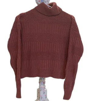 Poof Apparel Long Sleeve Mauve Turtleneck Knit Sweater Women's Size Small thumbnail 1