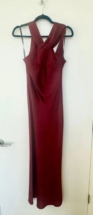 Burgundy Draped twist halter tie back gown Red Size XXS thumbnail 2