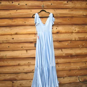 NWT Mac Duggal Blue FLOUNCE SLEEVE SATIN GOWN Missing Belt Size 2 thumbnail 12