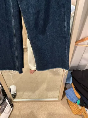 Princess Polly Petite Holly Wide Leg Jeans Dark Wash Raw Hem US 2 thumbnail 4