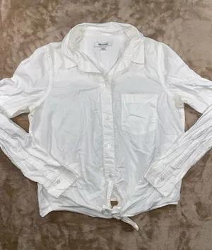 Madewell Cotton White Long-Sleeve Tie-Front Shirt thumbnail 1