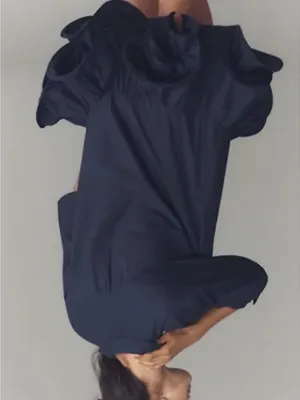 Anthropologie Maeve Short-Sleeve Collared 3D Ruffle Mini Shirt Dress Navy. XS thumbnail 2