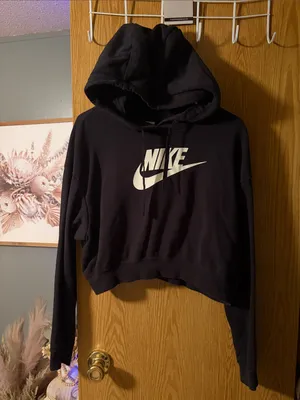 Nike Black Cropped Hoodie with White Swoosh Logo XS thumbnail 2