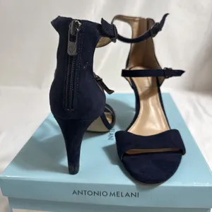 Antonio Melani Navy Suede Shoes Womens 8 M Open Toe Strappy Heels Zipper thumbnail 8