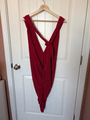 Vintage Frederick’s of Hollywood Ruched Halter Mini Dress One Size Red thumbnail 2