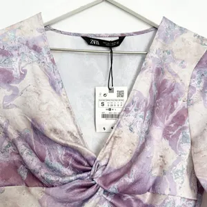 Zara Marble Print Blouse Small Flare Sleeve Twist V Neck Night Out Office Siren‎ thumbnail 5