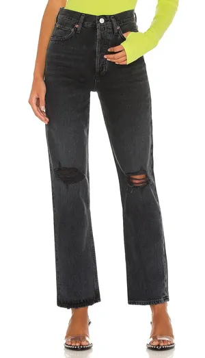 AGOLDE 90s Jean High Rise Distressed Straight Leg Jeans Washed Black Size 24 thumbnail 1