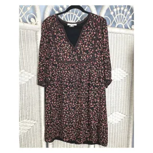 Gérard Darel Paris Black Floral Print Dress 44 Smocked Neckline‎ French Viscose thumbnail 2