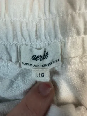 Aerie White Fleece Dolphin Shorts Drawstring Women’s L thumbnail 4