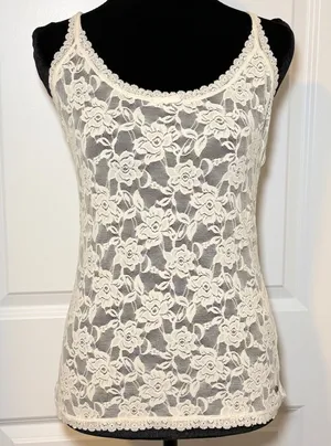 Abercrombie & Fitch Floral Lace Cream Racerback Tank Fairy Large Y2K 90s Boho thumbnail 1