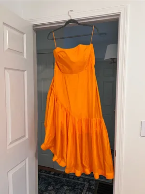 Anthropologie Let Me Be Strapless Asymmetrical Orange Dress thumbnail 2