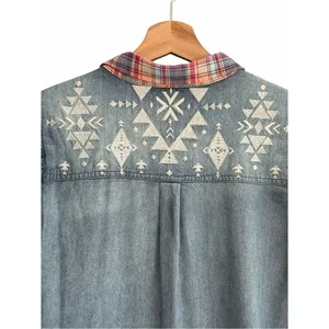 Miss Me Womens Plaid Boho Western Embroidered Button Up Top Size S Cowgirl Indie thumbnail 5