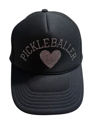 "Pickleballer" Trucker Hat One-Size Snap Back Adjustable Black Sparkly Blingy thumbnail 1