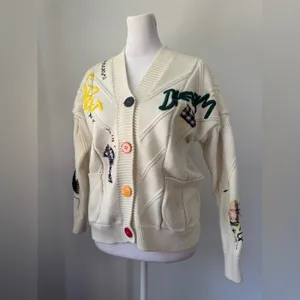 Retro Multicolored Chunky Cable Knit Button Front Cardigan Sweater thumbnail 7