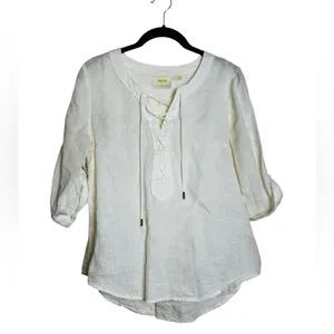 Maeve Anthropologie Linen Too Lace Up Cream Coastal Minimalist Preppy Nautical thumbnail 2