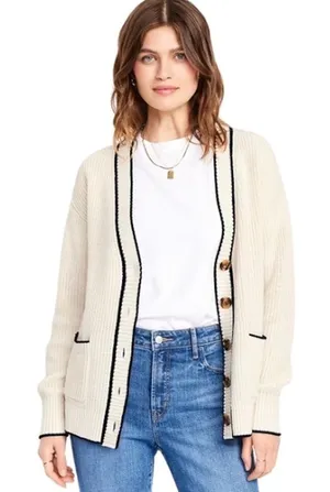 Old Navy Relaxed Cardigan Sweater, Size Medium, Crème De La Crème thumbnail 1