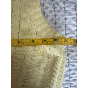 Vintage Benetton Yellow Cable Knit Sweater Vest Italy 100% Cotton V-Neck‎ Est. M thumbnail 4