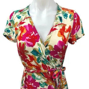 Vici Women's Pink Multicolor Floral Short Sleeve V Neck Maxi Wrap Dress Size S thumbnail 3