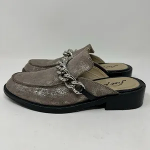 Free People EU‎ 36 Women's Size 5.5-6 Vida Silver Metallic Chain Leather Mules thumbnail 4