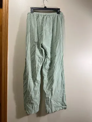 Vneck Ruffle Crop Top and Wide Leg Pants Green Size L thumbnail 9