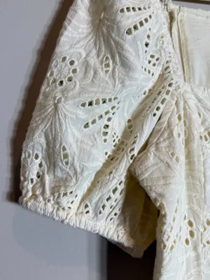 Free People Daniella Eyelet Mini Dress Women's 2 Ivory Puff Sleeve Boho Cotton thumbnail 11